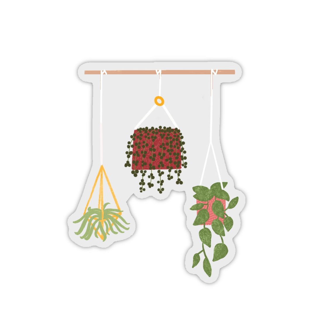 hanging plant sticker for water bottle, bathroom mirror stickers, clear stickers for laptop, dorm window decals, plant mom gift, plant gifts