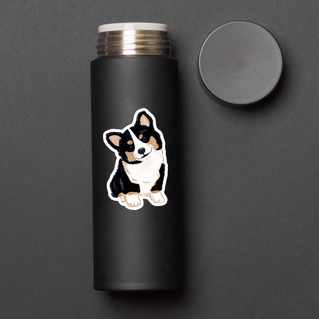 3x3in. Black Corgi Sticker, Waterproof, Laptop Decal, Water Bottle Decal