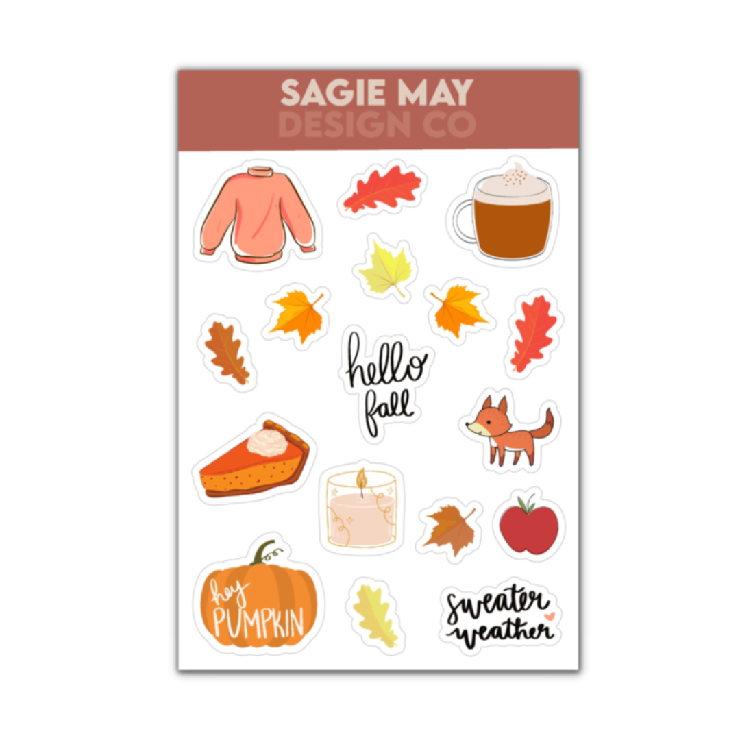 Autumn sticker sheet, mini sticker sheet, fall stickers pack, fall planner sticker sheets, vinyl sticker sheet, fall vinyl stickers