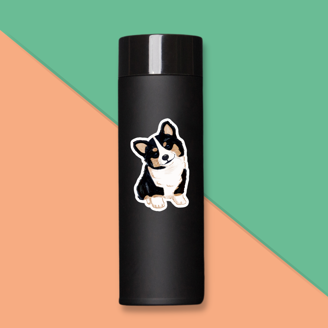 3x3in. Black Corgi Sticker, Waterproof, Laptop Decal, Water Bottle Decal