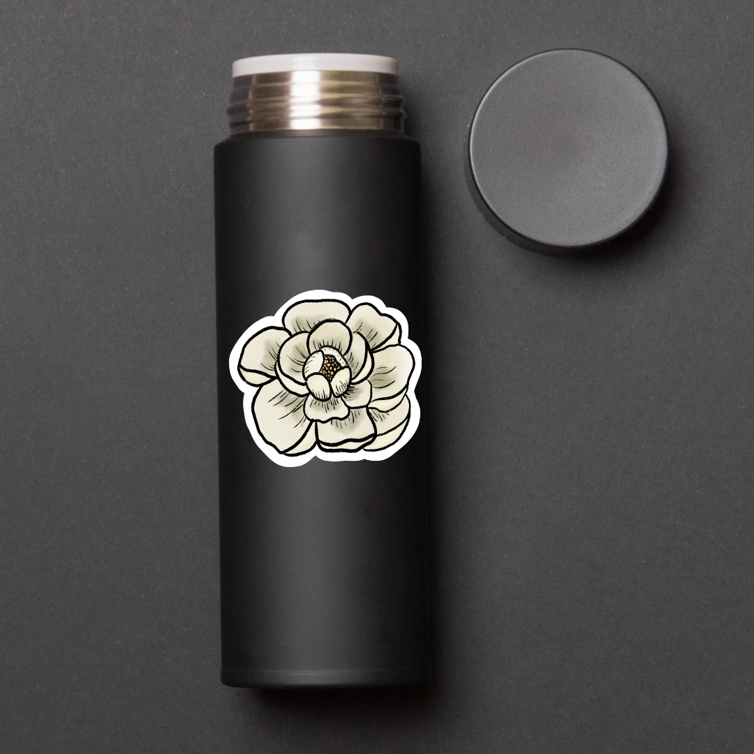 White Peony 3x3in. Vinyl Sticker for your Laptop, Hydroflask, Water Bottle, Planner or Bullet Journal, Flower Decal, skateboard stickers