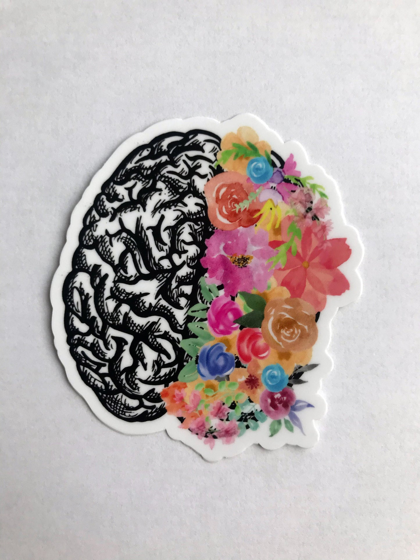 floral brain sticker for laptop, brain cancer survivor gift, neurodivergent sticker, therapist gift mental health stickers for water bottles