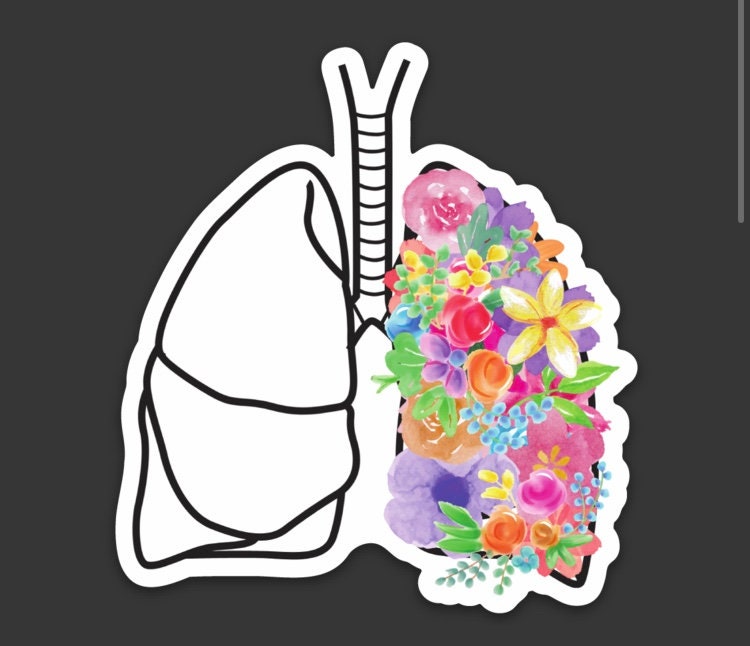 White and Black Watercolor Floral Lungs 3x3in. Vinyl Sticker for your Laptop, Water Bottle or Bullet Journal, Wildflowers, Flower Decal