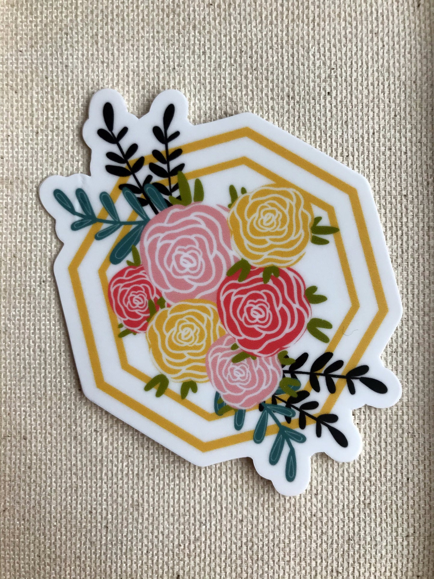 Hexagon Floral Rose Bouquet 3x3in. Vinyl Sticker for your Laptop, Water Bottle or Bullet Journal, Roses, Flower Decal, skateboard stickers