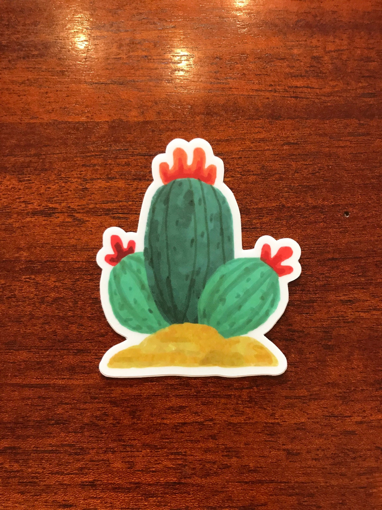 3x3in. Green and Red Watercolor Cactus Sticker, Cactus Flower, Floral Designs