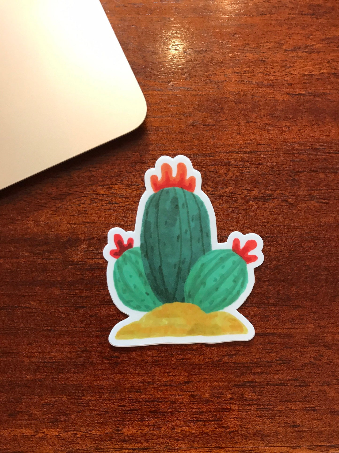 3x3in. Green and Red Watercolor Cactus Sticker, Cactus Flower, Floral Designs