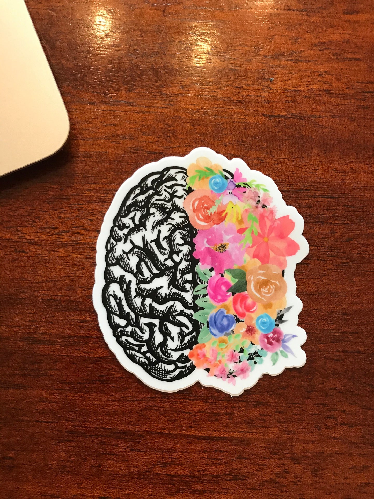 floral brain sticker for laptop, brain cancer survivor gift, neurodivergent sticker, therapist gift mental health stickers for water bottles