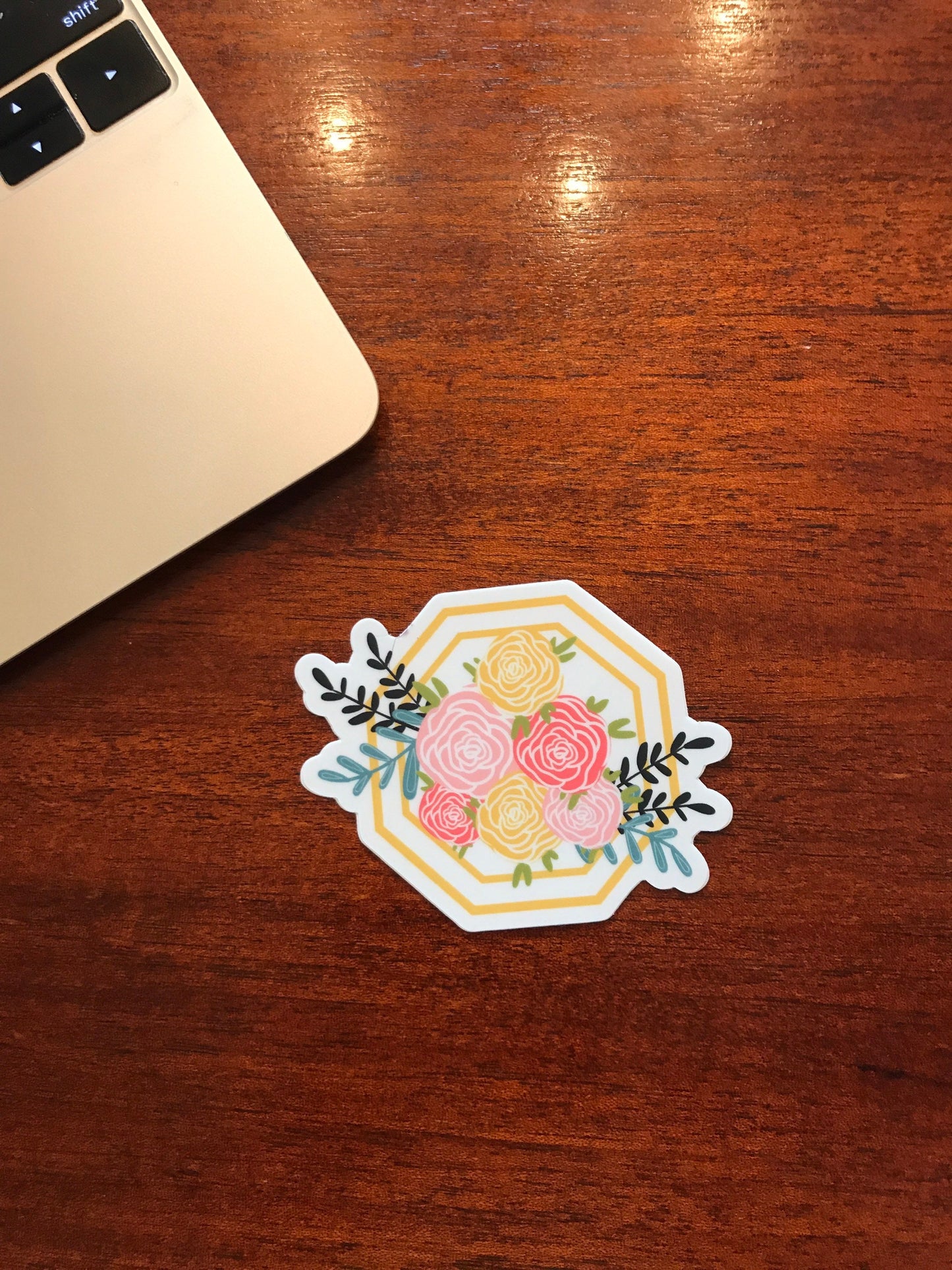 Hexagon Floral Rose Bouquet 3x3in. Vinyl Sticker for your Laptop, Water Bottle or Bullet Journal, Roses, Flower Decal, skateboard stickers