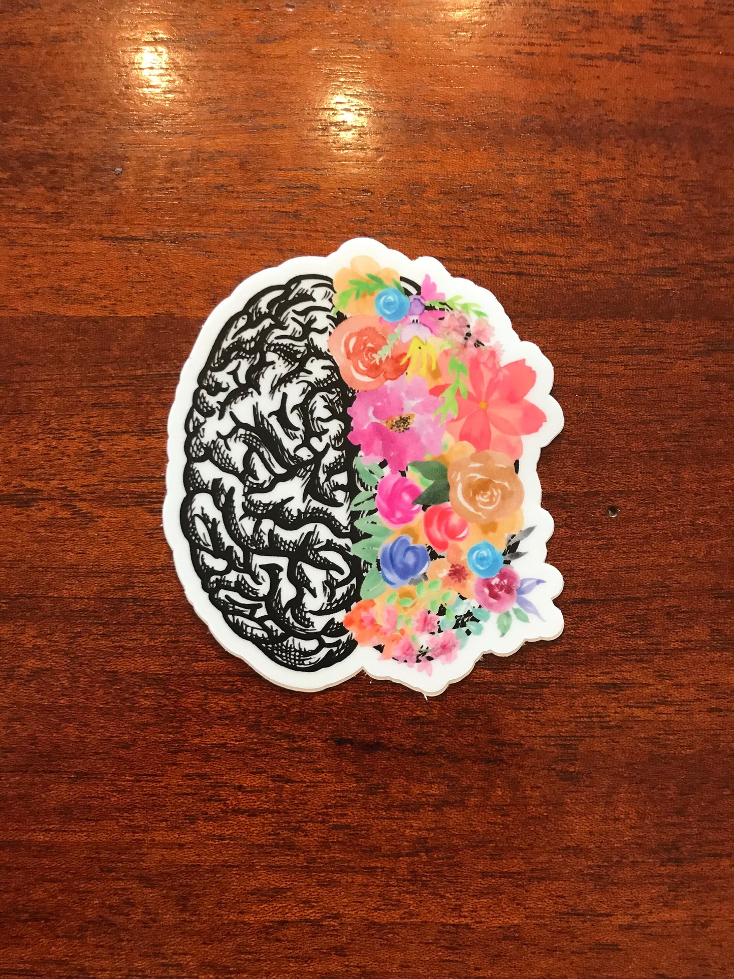 floral brain sticker for laptop, brain cancer survivor gift, neurodivergent sticker, therapist gift mental health stickers for water bottles