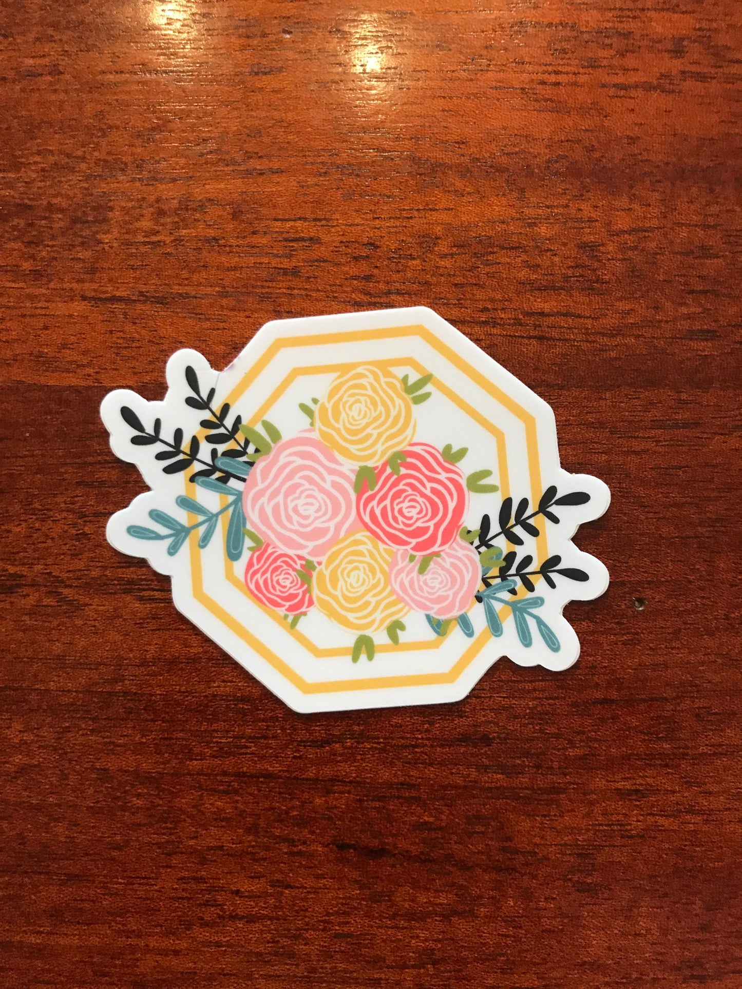 Hexagon Floral Rose Bouquet 3x3in. Vinyl Sticker for your Laptop, Water Bottle or Bullet Journal, Roses, Flower Decal, skateboard stickers