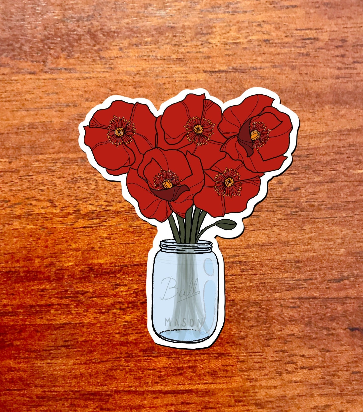 Poppies sticker, 3x3in. Vinyl Sticker for your Laptop, Hydroflask, Planner, Water Bottle or Bullet Journal, Flower sticker, floral sticker