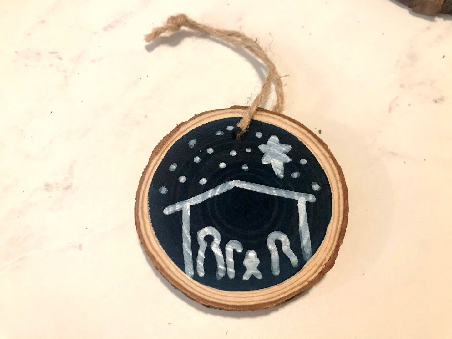 Nativity Scene Wood Slice Christmas Ornament