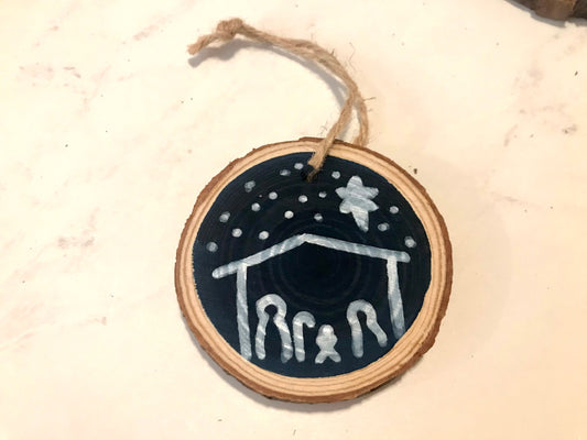 Nativity Scene Wood Slice Christmas Ornament