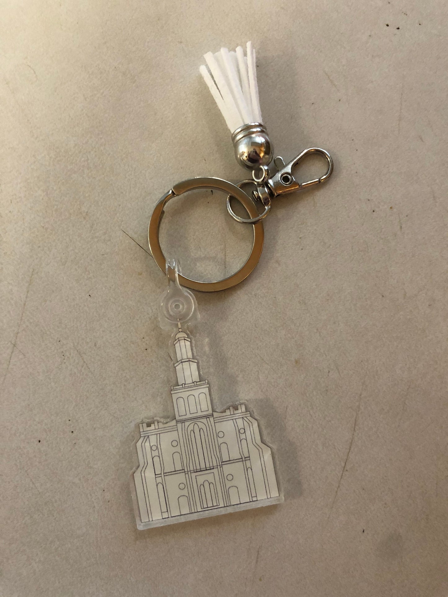 Saint George Temple Keychain, 2x2in. plastic keychain