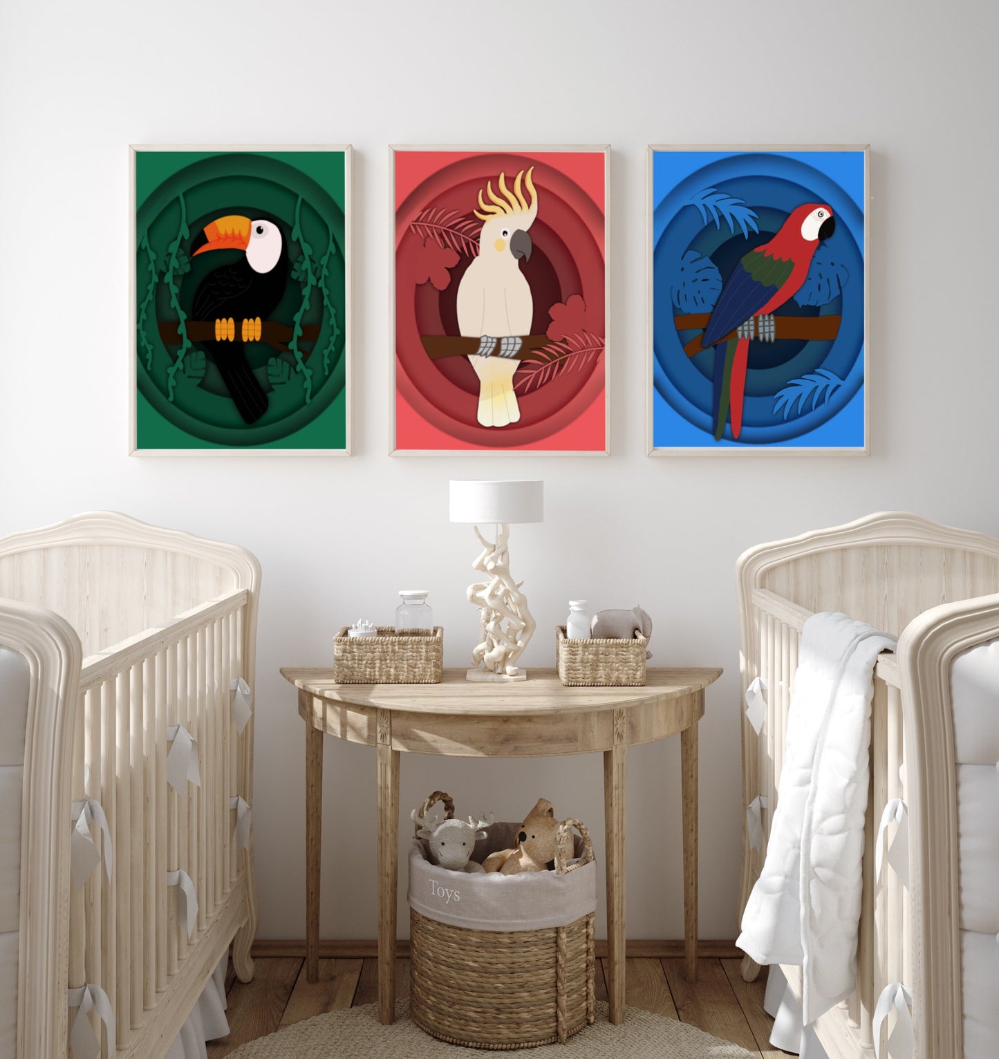 Parrot Wall Art, Minimalist Nursery Wall Art Set, Wall Decor, Home Decor, Physical Art Print