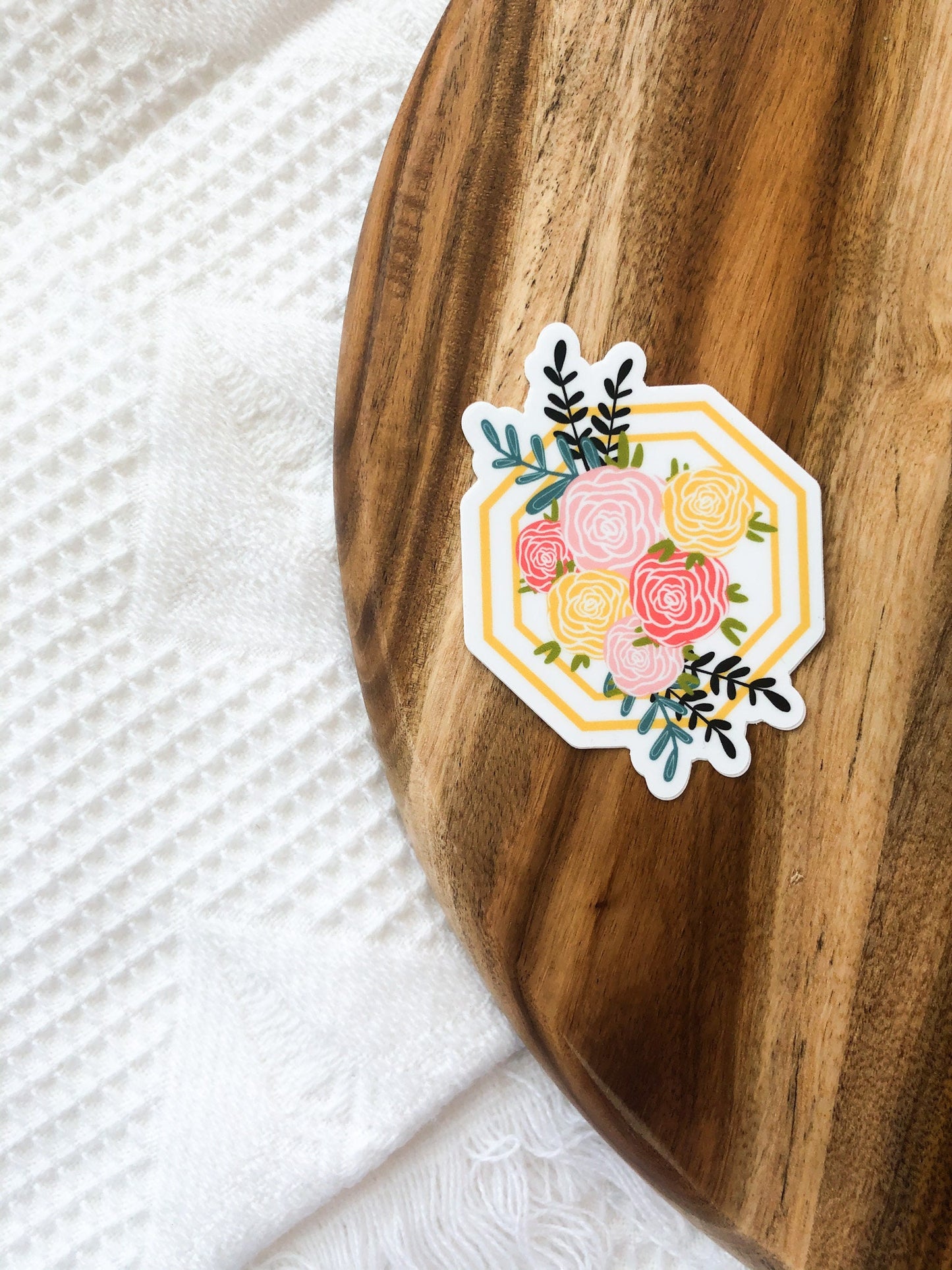 Hexagon Floral Rose Bouquet 3x3in. Vinyl Sticker for your Laptop, Water Bottle or Bullet Journal, Roses, Flower Decal, skateboard stickers