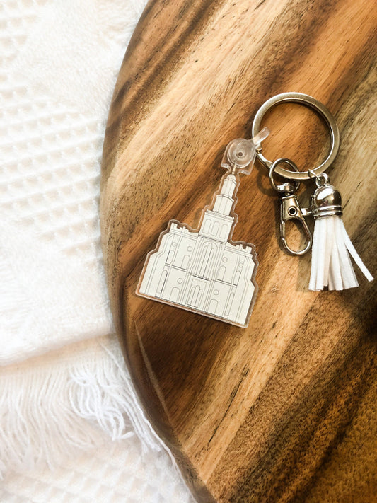 Saint George Temple Keychain, 2x2in. plastic keychain