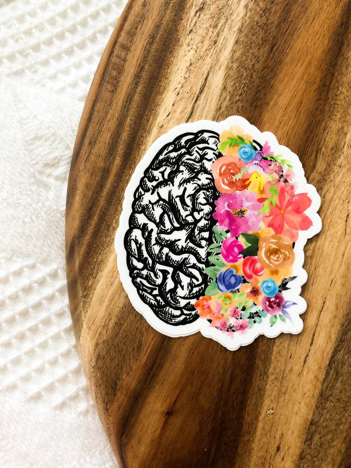 floral brain sticker for laptop, brain cancer survivor gift, neurodivergent sticker, therapist gift mental health stickers for water bottles