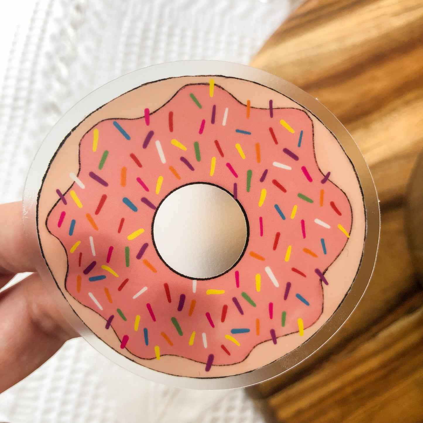 Pink Sprinkle Donut Clear Vinyl Sticker for your Laptop, Water Bottle or Bullet Journal