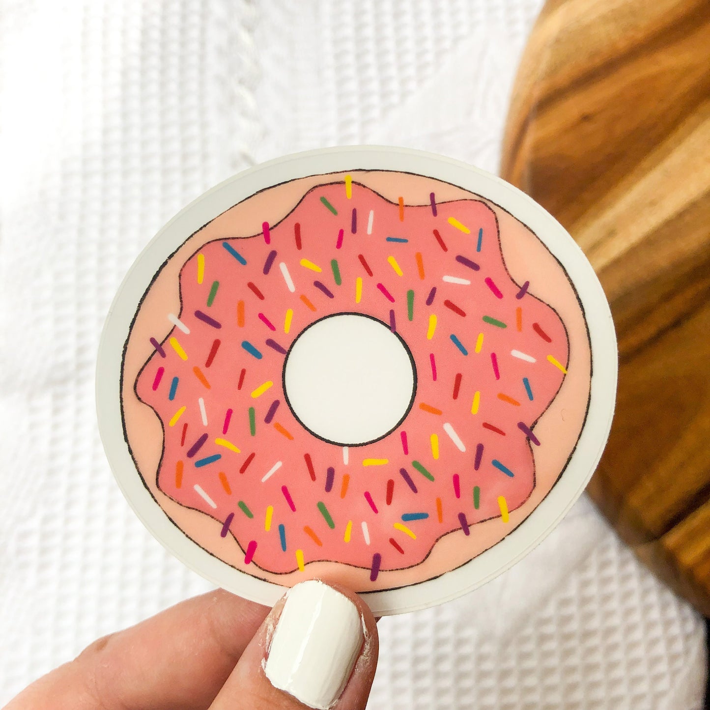 Pink Sprinkle Donut Clear Vinyl Sticker for your Laptop, Water Bottle or Bullet Journal