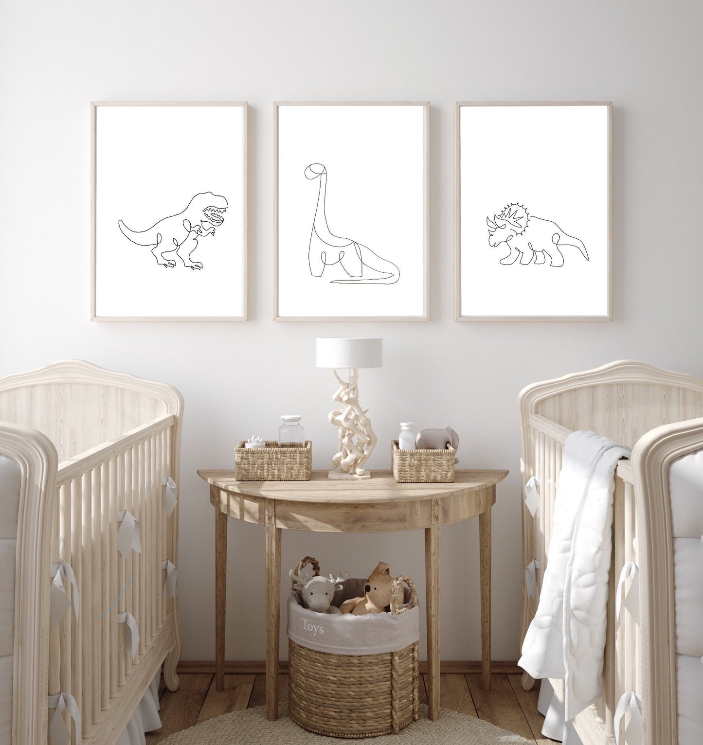 Dinosaur nursery prints set of 3, black and white minimalist wall art, kids playroom decor, T-rex nursery decor, triceratops nursery art