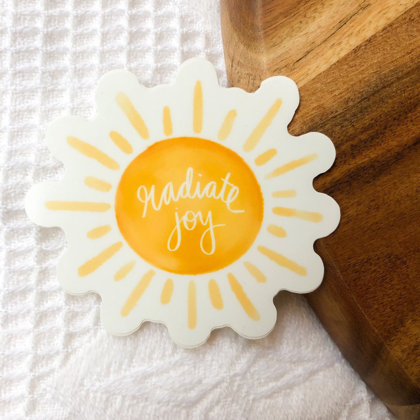 radiate joy sun sticker for water bottle, dorm window decals, self affirmation mirror decals, positive gifts for women, sunshine sticker for