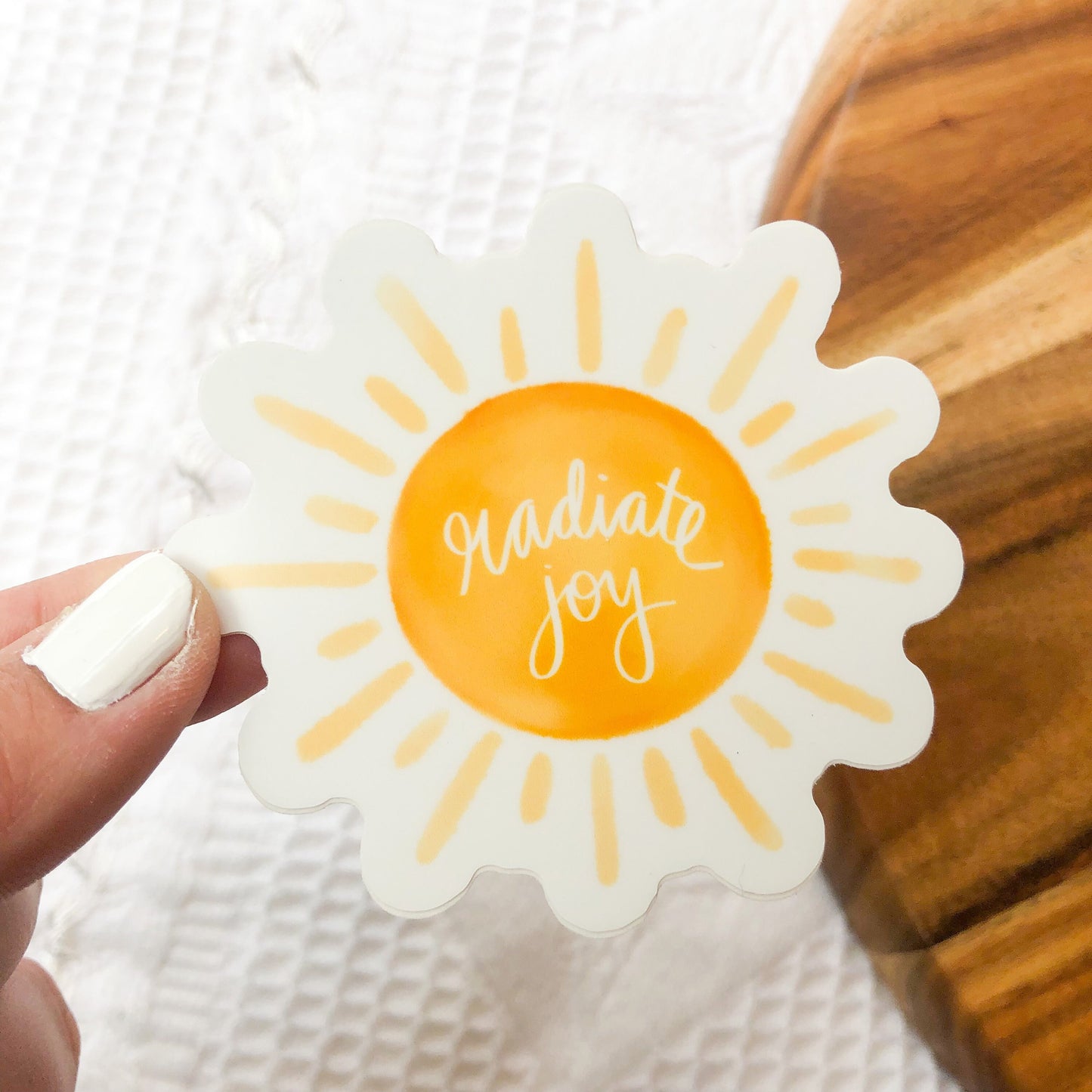 radiate joy sun sticker for water bottle, dorm window decals, self affirmation mirror decals, positive gifts for women, sunshine sticker for