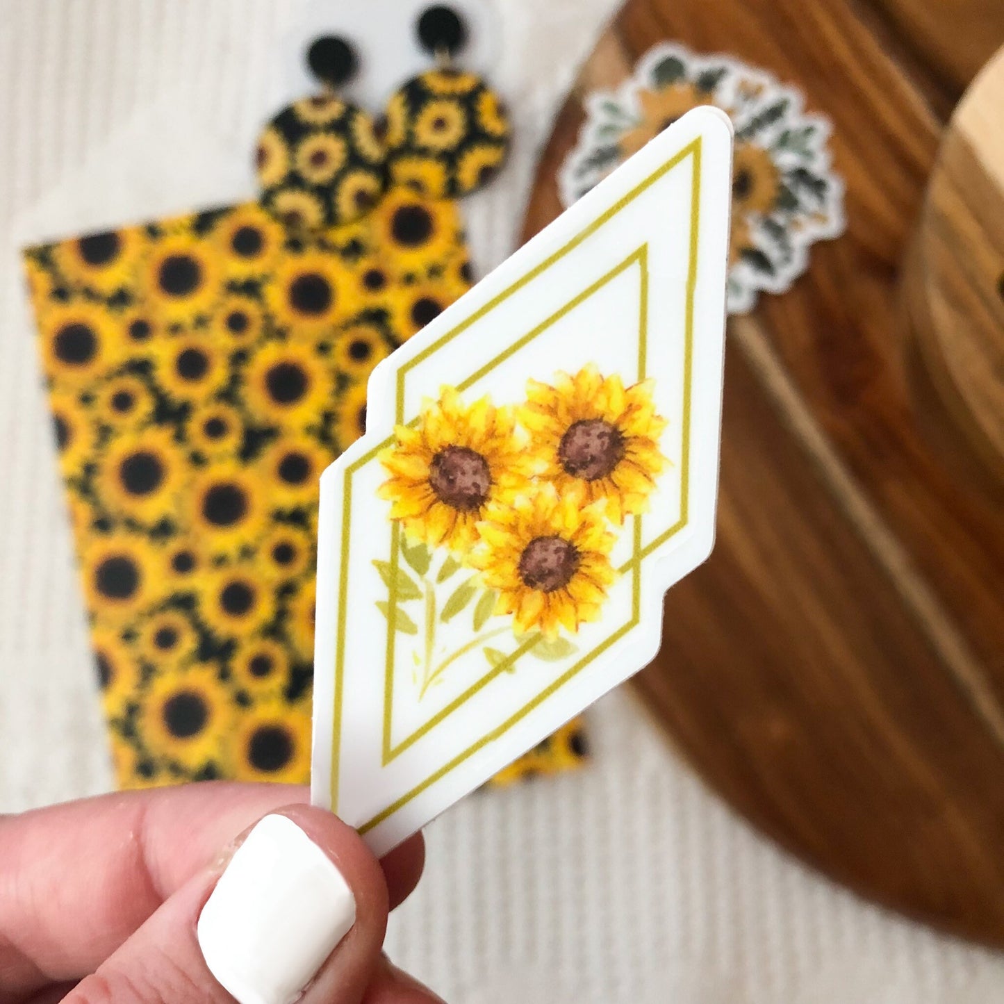 White and Gold Diamond Sunflower Bouquet 2x2in. Vinyl Sticker for your Laptop, Hydroflask, Planner, or Bullet Journal, Sunflowers