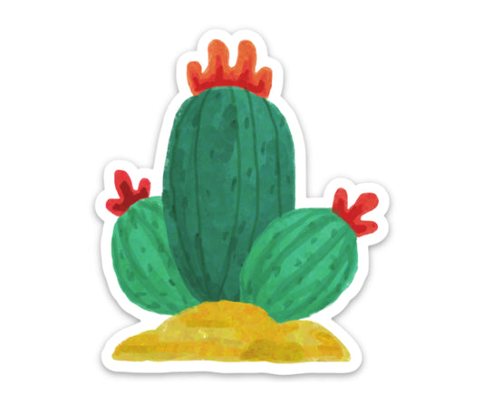 3x3in. Green and Red Watercolor Cactus Sticker, Cactus Flower, Floral Designs