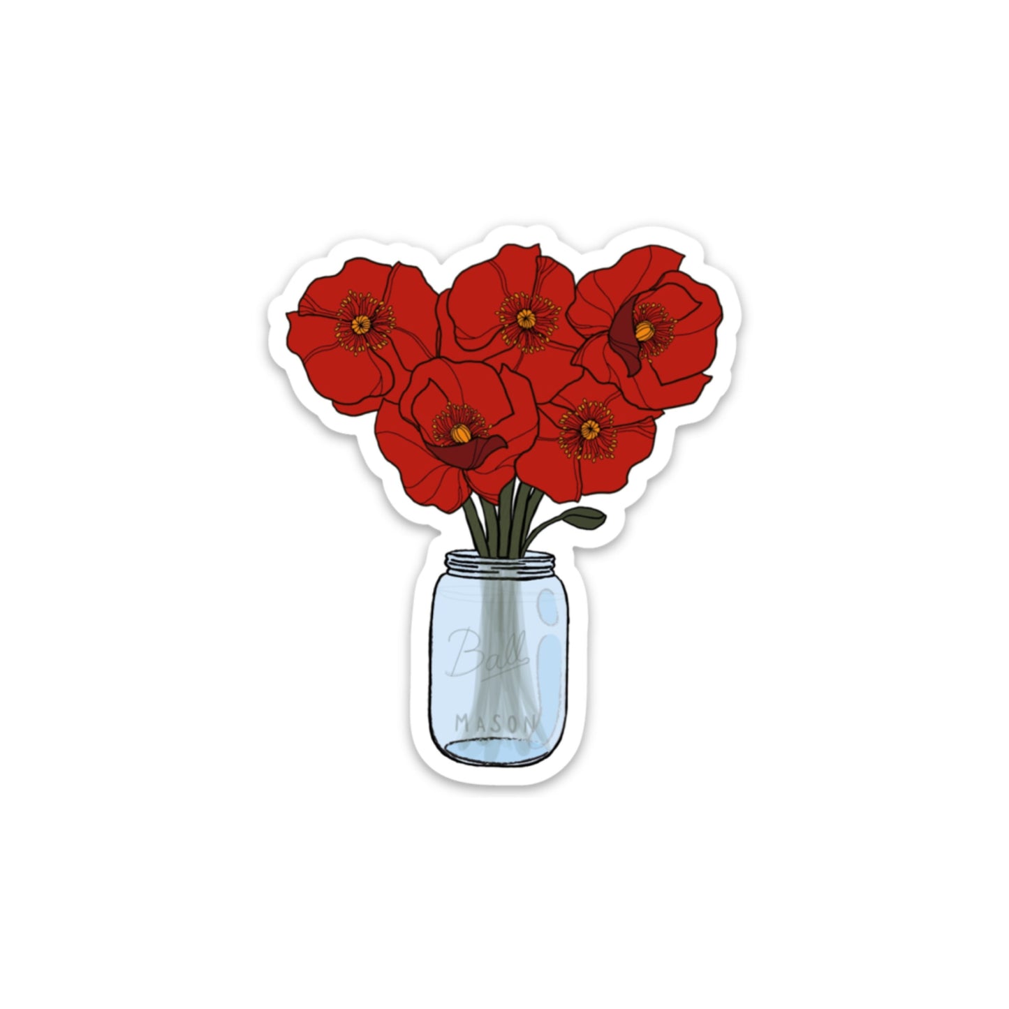 Poppies sticker, 3x3in. Vinyl Sticker for your Laptop, Hydroflask, Planner, Water Bottle or Bullet Journal, Flower sticker, floral sticker