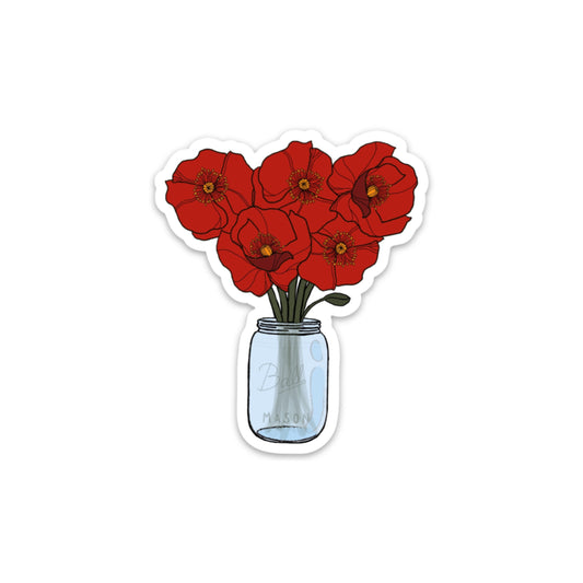 Poppies sticker, 3x3in. Vinyl Sticker for your Laptop, Hydroflask, Planner, Water Bottle or Bullet Journal, Flower sticker, floral sticker