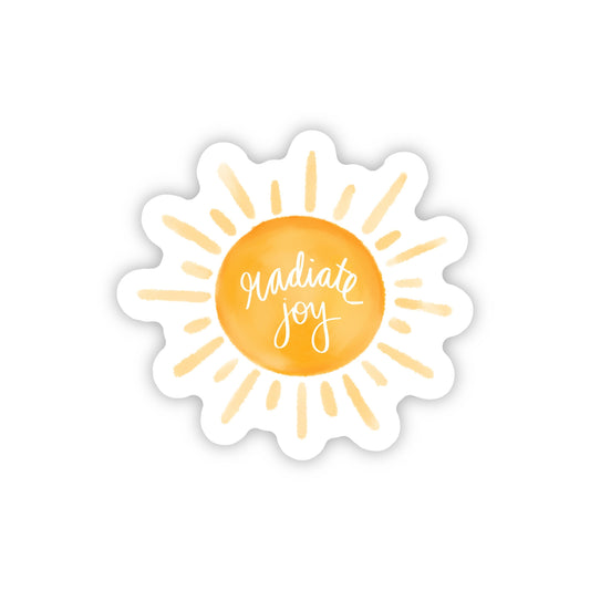 radiate joy sun sticker for water bottle, dorm window decals, self affirmation mirror decals, positive gifts for women, sunshine sticker for