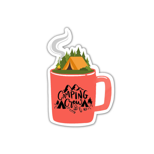 Camping Crew Mug 3x3in. Vinyl Sticker for your Laptop, Hydroflask Bottle, Planner or Bullet Journal, Flower Decal, skateboard stickers